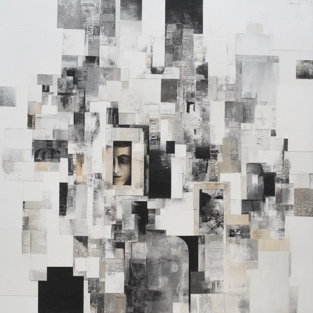 Abstract Cubist Installation Art Black White Gray