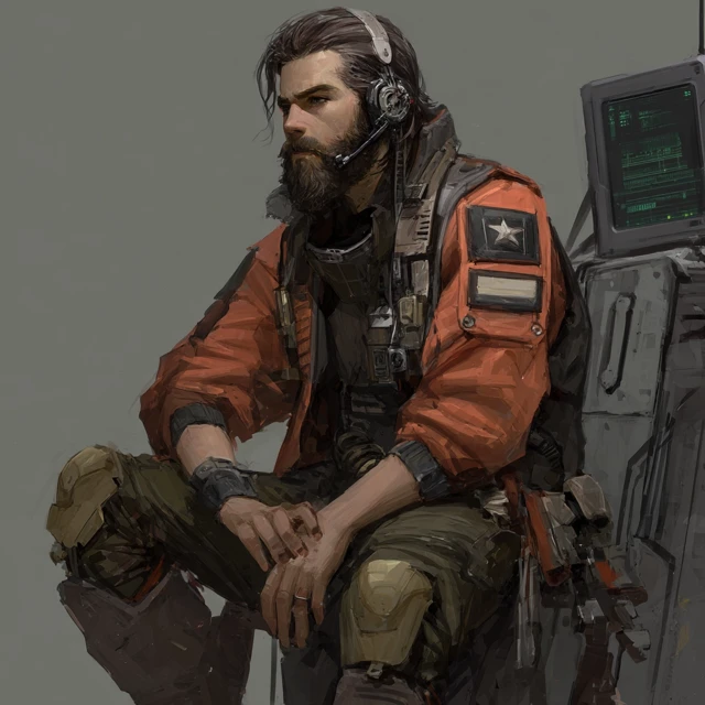 SciFi Pilot Bored In Cockpit Military Illustration