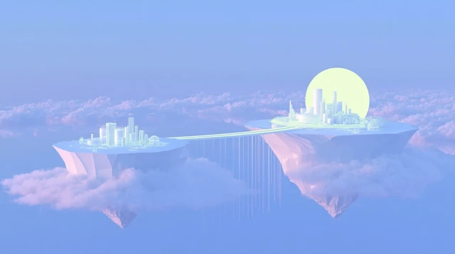 Floating Islands Surreal 3D Model with Bridge