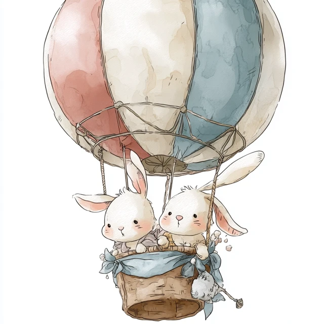 Cute Bunny in a Hot Air Balloon Illustration