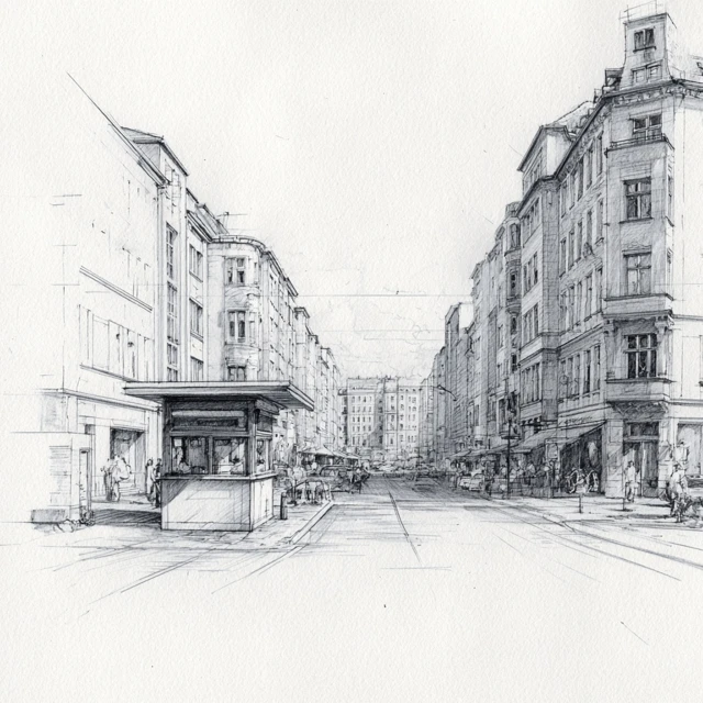 Berlin Street Sketch Checkpoint Charlie Illustration