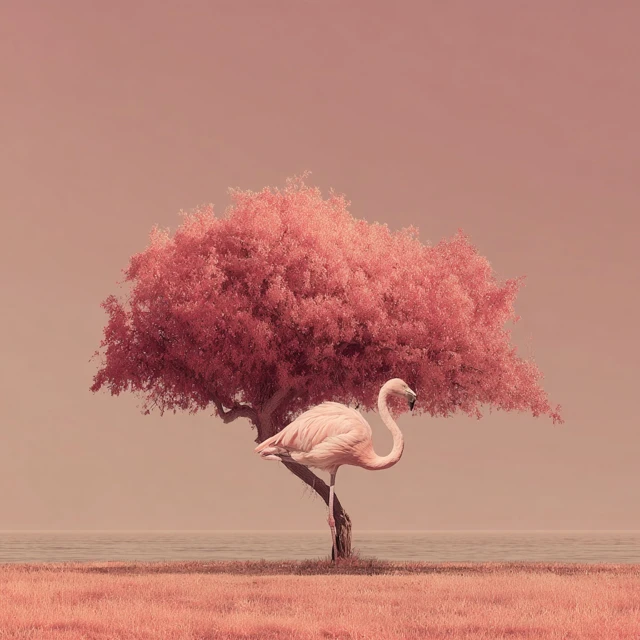 Flamingo Tree Surreal Nature Art