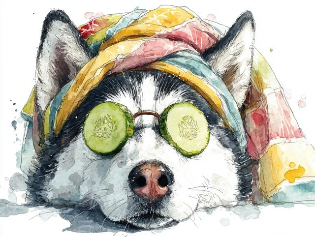 Husky Dog Spa Day Watercolor Art