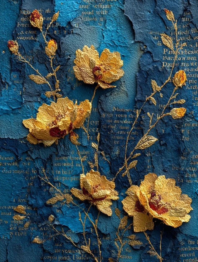 Gold Roses on Prussian Blue Art