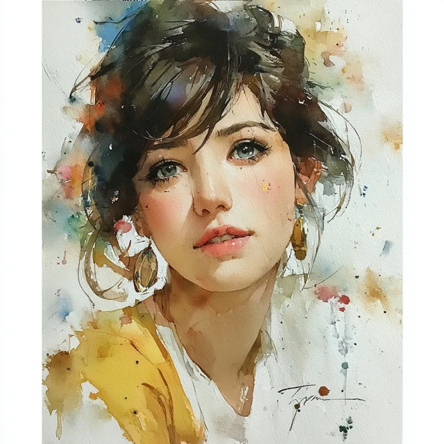 Watercolor Painting of a Woman Portrait