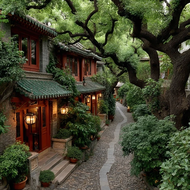 Hui-style buildings and lush greenery