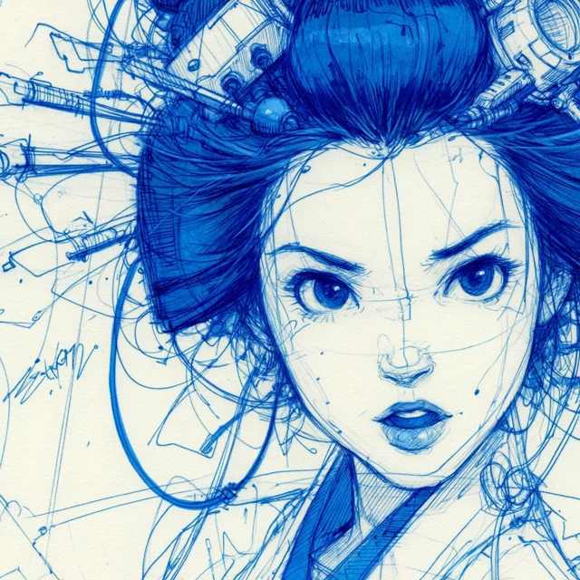 Cyberpunk Geisha Portrait in Anime Style