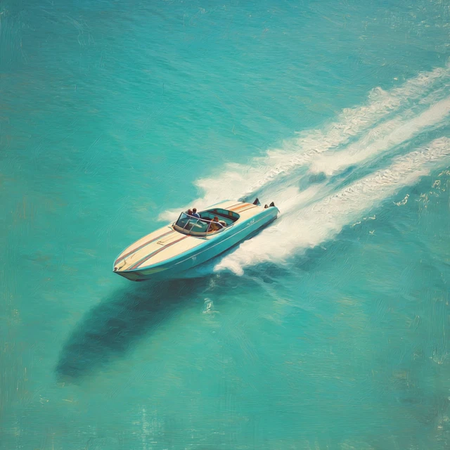 Retro Speedboat in Turquoise Waters - Miami Style