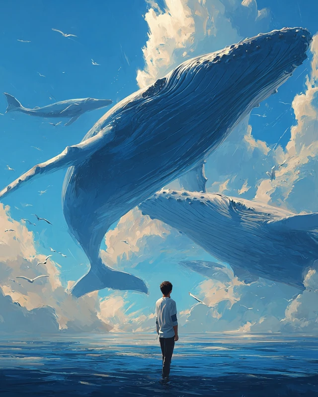Whales in the Sky Dreamlike Anime Artwork