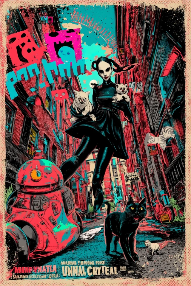 MGMT and Kitty in a Cyberpunk Alleyway Pop Art