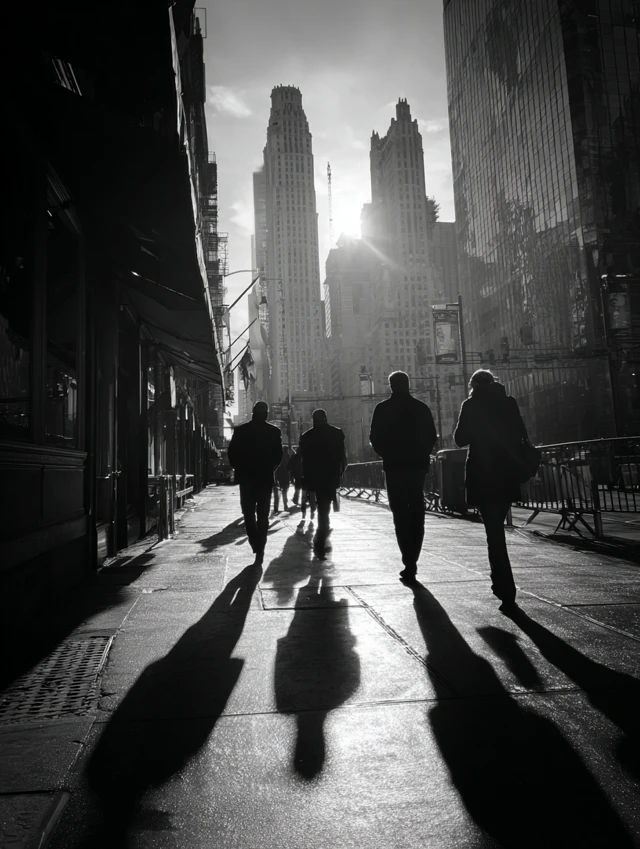 City Silhouettes Contrasting Architecture and People