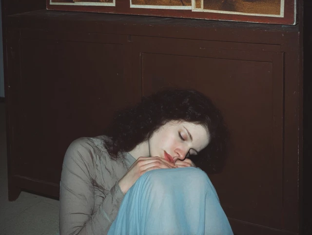 Tired Woman Resting Empty Room Art