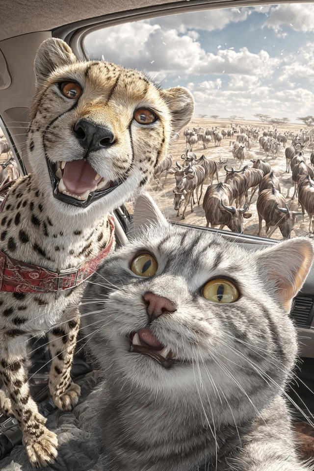 Cat and Cheetah Selfie in Africa