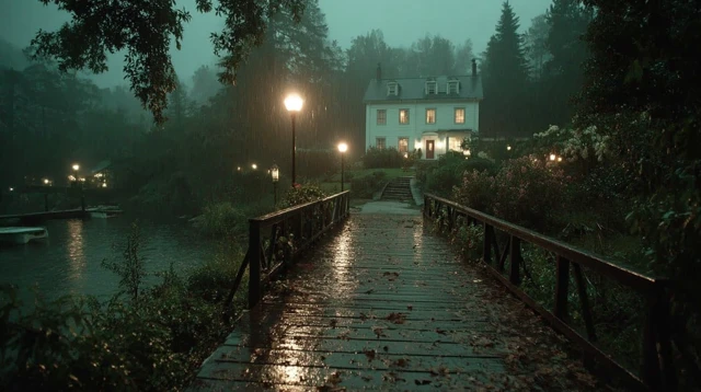 Scary House at Night During a Storm