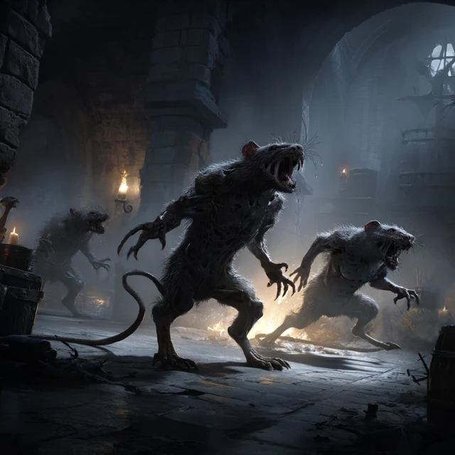 Undead Zombie Rats in a Dungeon Horror Fantasy Art