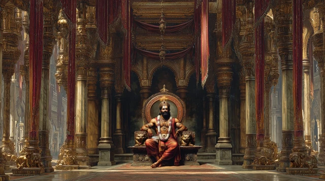 Ancient Indian Royal Court Interior with a King
