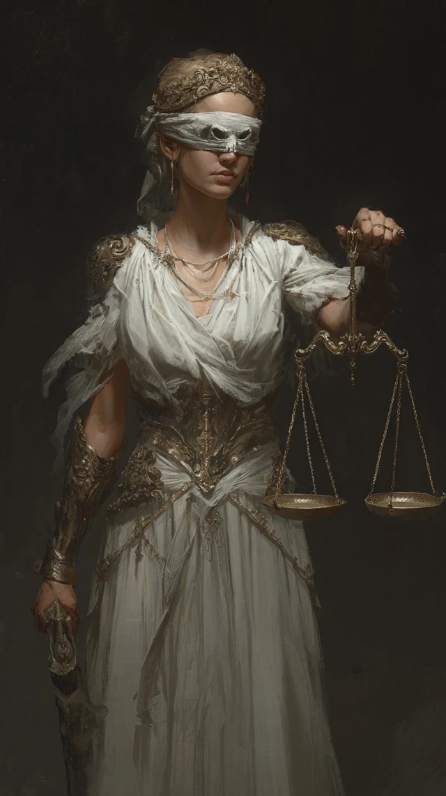 Dark Fantasy Art Lady Justice Skull Face Scales