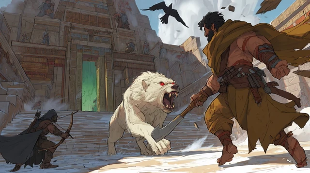 Warrior vs Direwolf Epic Fantasy Battle