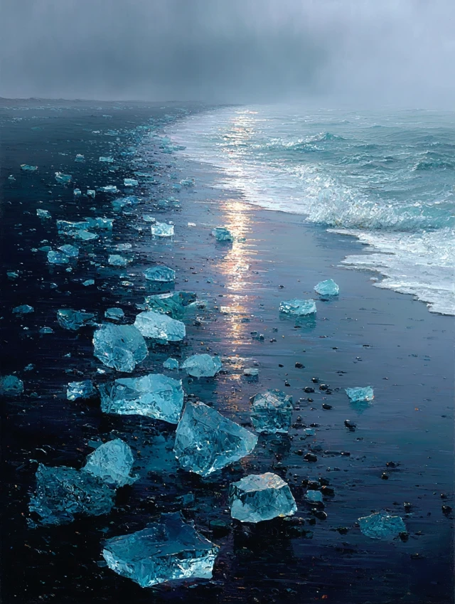 Icelandic Beach Painting Ice on Black Sand