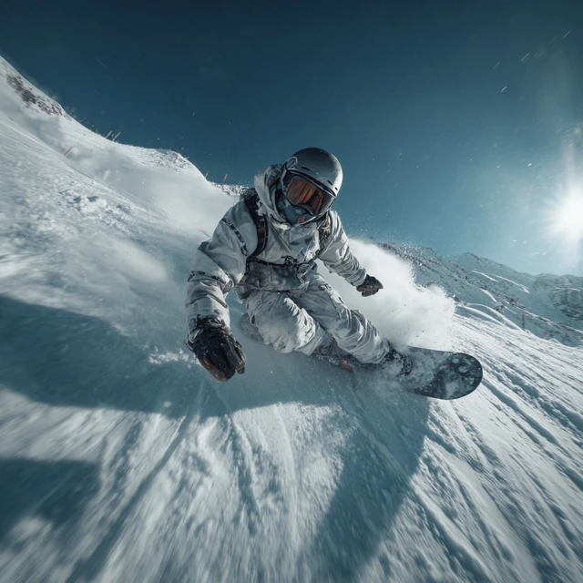 Snowboarder Action Shot Cinematic Film Effect