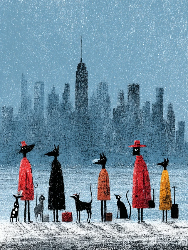 Dog Father and Son Walk Illustration Art