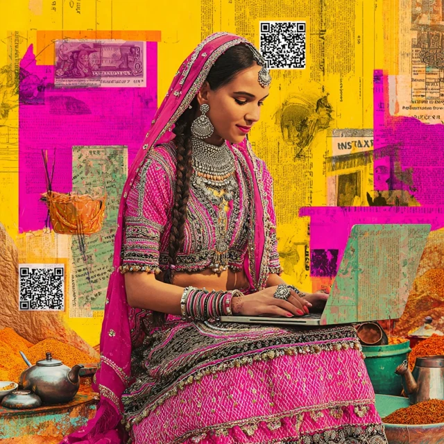 Indian Woman Rajasthani Attire Digital Economy