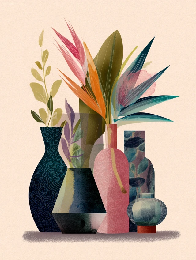 Hannah Hoch Inspired Vases and Flowers Art for Women