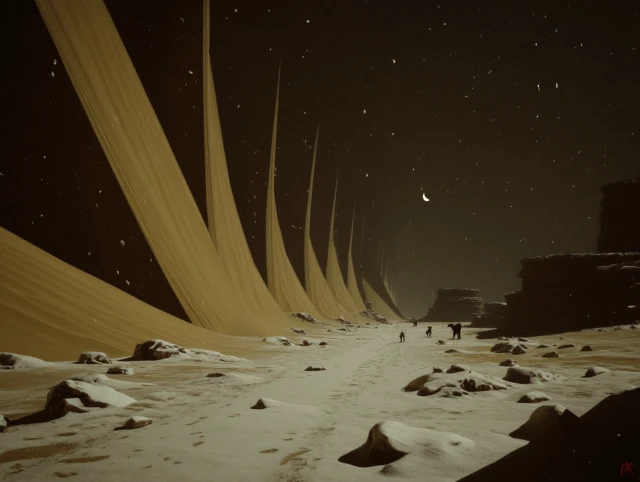 Ethereal Snowscape with Giant Structure
