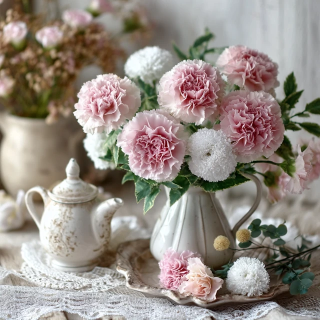 Vintage Floral Arrangement: Roses, Carnations, and More