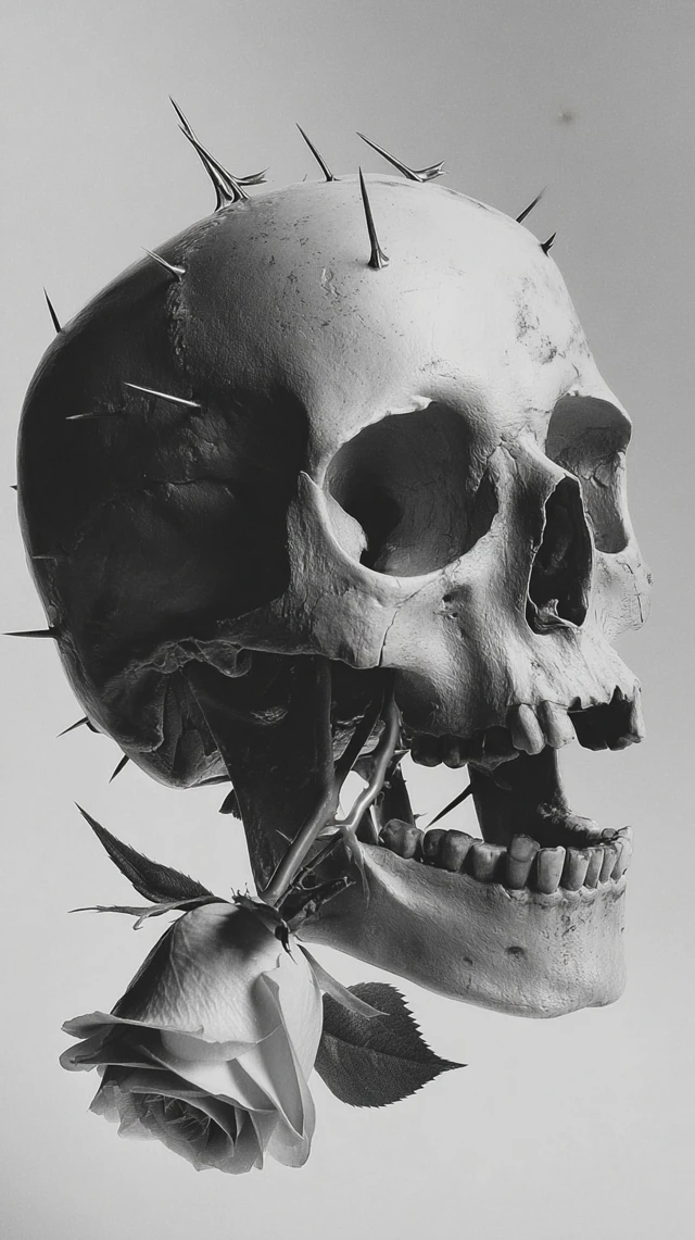 Surreal Skull with Rose Thorns Art