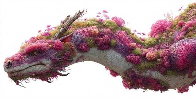 Floral Dragon in Flight Hyperrealistic Image