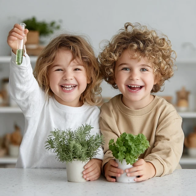 Happy Girls Experimenting with Plants Studio Photo