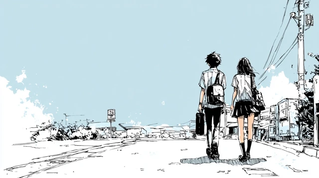 Manga Style Nostalgic Summer Street Scene Illustration