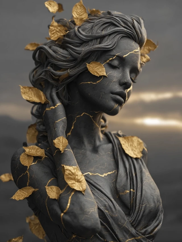 Ancient Greek Statue with Golden Veins Fine Art