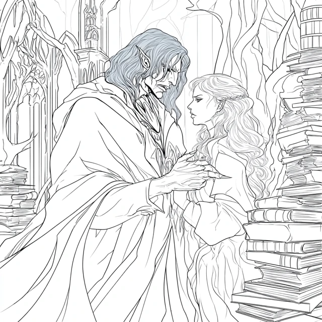 Vampire Lord in Library Coloring Page