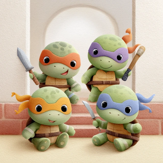 Cute Teenage Mutant Ninja Turtles Cartoon Illustration