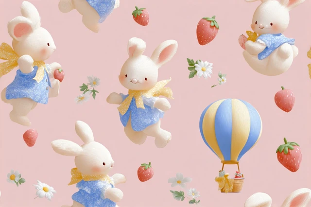 Cute 3D Rabbit Seamless Pattern