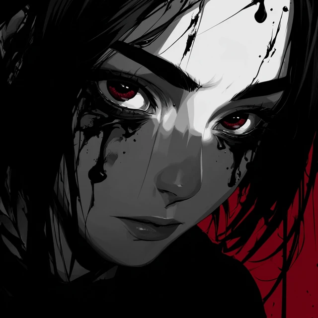 Horror Manga Portrait Red Eyes Black Liquid