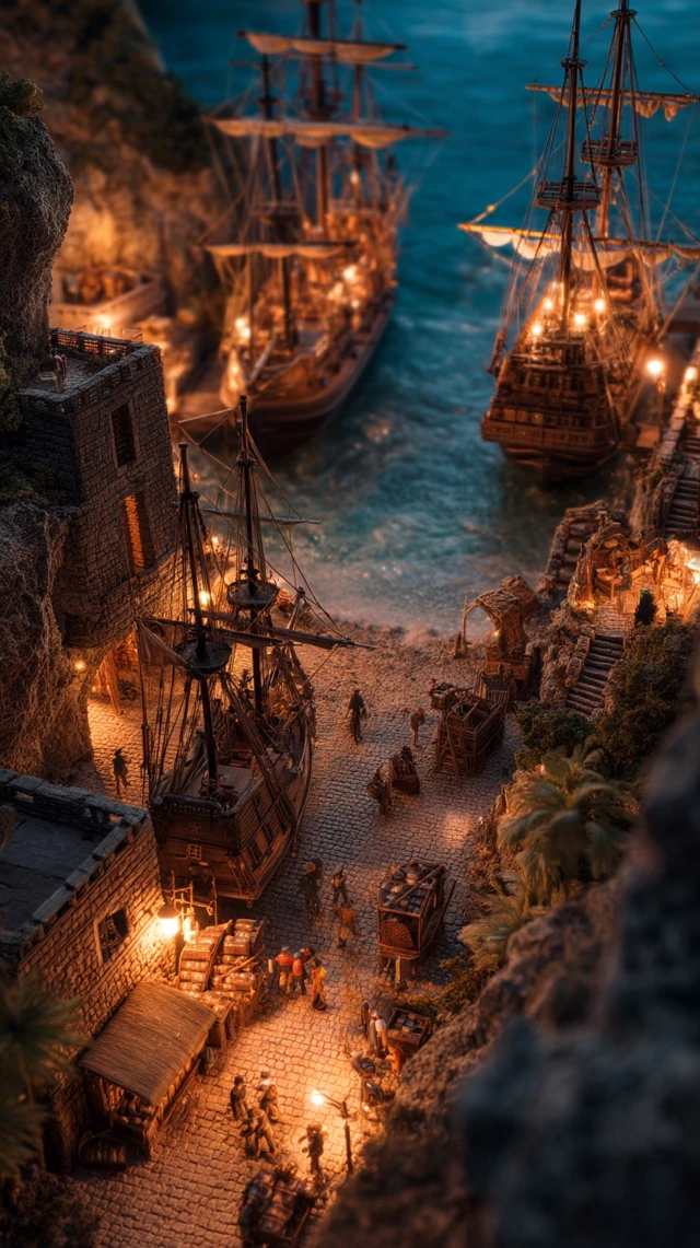 Pirate Haven Diorama: Ships, Outlaws, and Trading