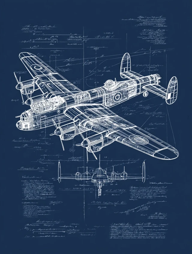 Lancaster Bomber Vintage Blueprint Art