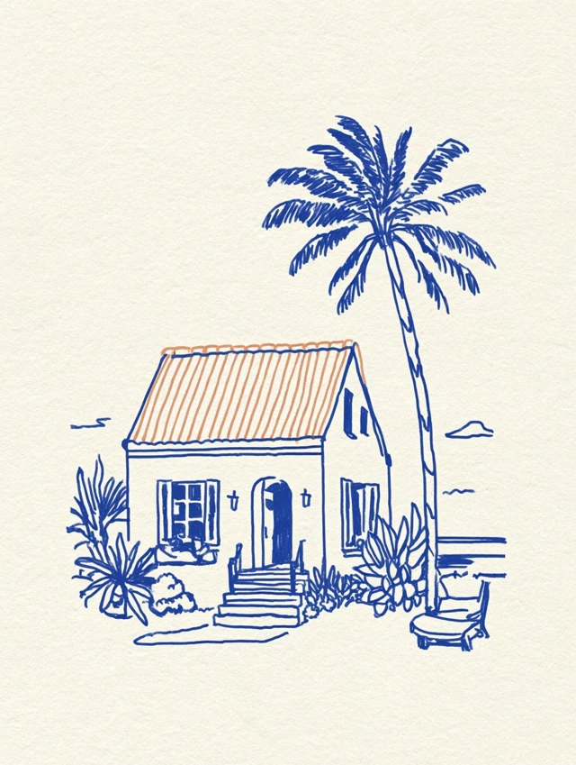 Beach House Sketch Coastal Illustration