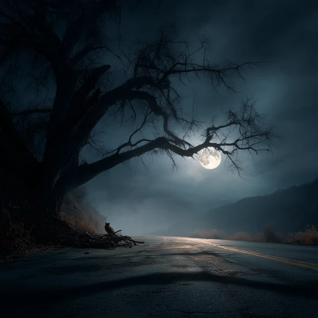 Eerie Night Road Spooky Scene Horror