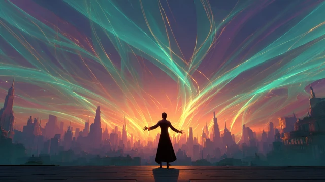 Confident Person and Glowing City at Sunset