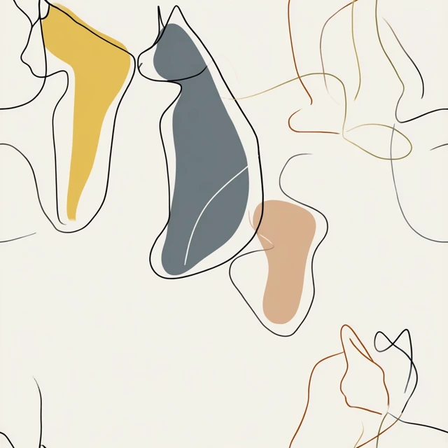 Minimalist Cat Line Art Watercolor Painting
