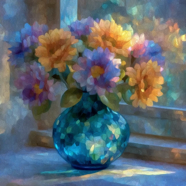 Abstract Watercolor Sunflowers in a Vase