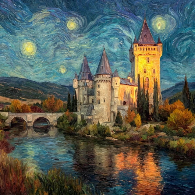 Castle Painting in Van Gogh Style