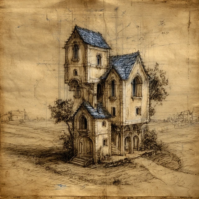 Fantasy Cottage Sketch Architectural Drawing