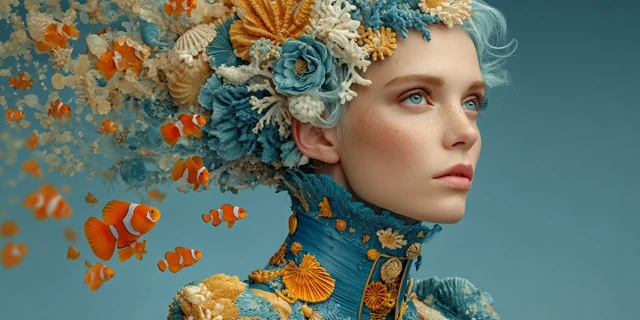 Sea Goddess Portrait Intense Expression Dramatic Lighting