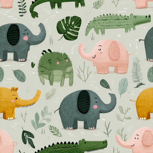 Cute Jungle Animals Seamless Pattern Wallpaper