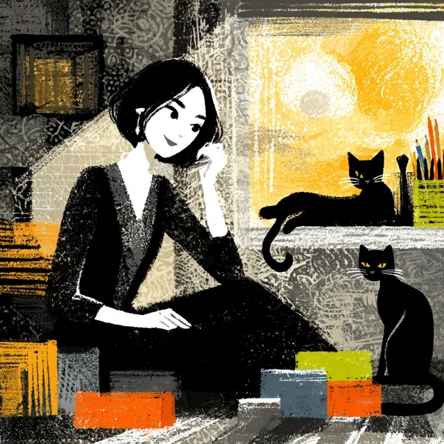 Therapist with Cats Illustration of a Cozy Therapy Room